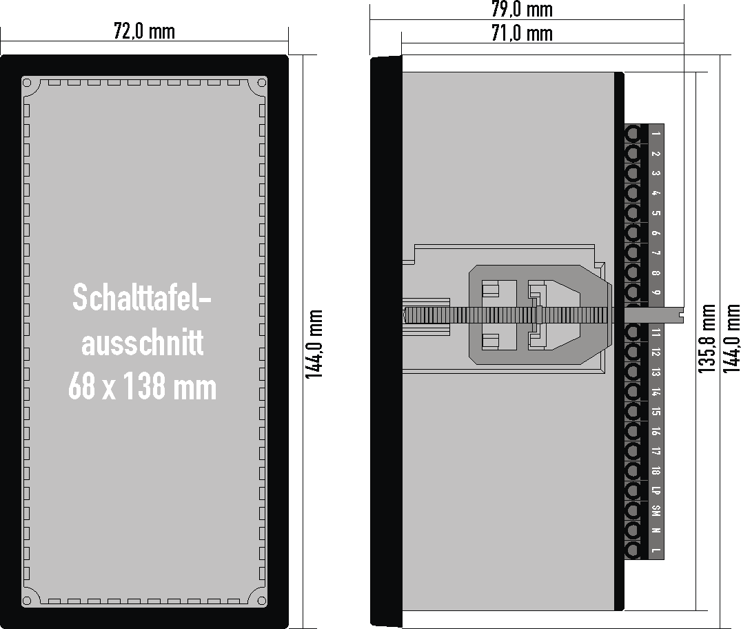 Dimensionen LMS 144x72V-16.1 3mm 24V AC/DC