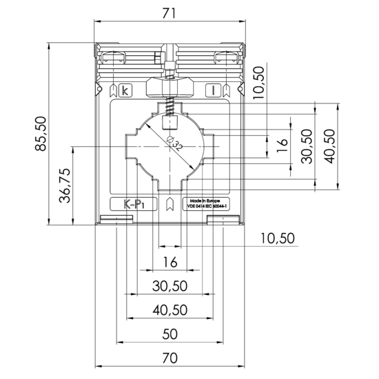 Frontview ASK 41.4 3U  400-200-100/5A  10-5-2,5VA Kl.1