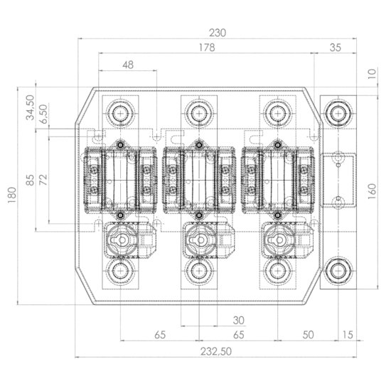 Frontview ASKD 31.5 2U  3x200-100/5A  5-2,5VA Kl.0,5