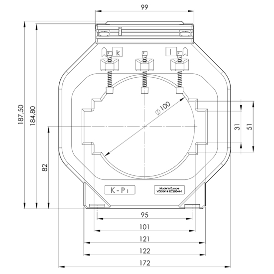 Frontview EASK 123.3  750/5A  2,5VA Kl.0,5