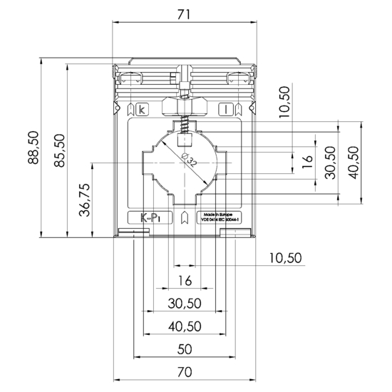 Frontview EASK 41.4 2U  200-100/5A  5-2,5VA Kl.0,5