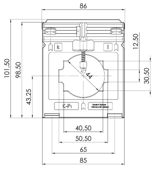 Frontview EASK 51.4 2U  200-100/5A  5-2,5VA Kl.0,5